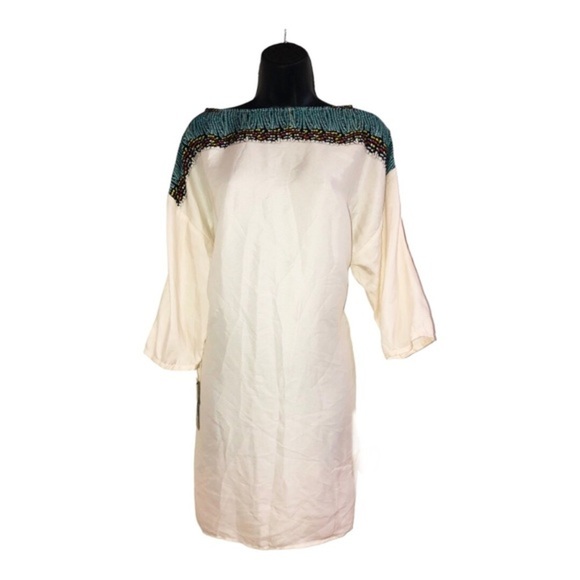 Zara ivory multicolor masai pattern look mid sleeve tunic style shirt dress sz M - Picture 15 of 17